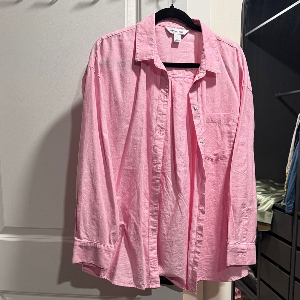 Womens Pink Button-Up Shirt